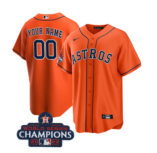 Men's Houston Astros Custom Orange 2022 World Series Champions Cool Base Stitched Baseball Jersey